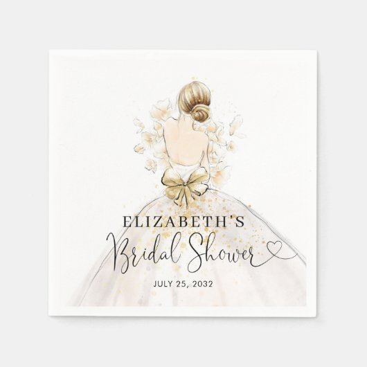 Serviette En Papier Robe de mariée Blonde rose or Fête des mariées flo (Devant)