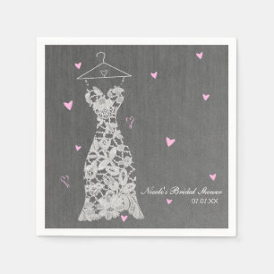 Serviette En Papier Robe de mariée en dentelle moderne grise Chic douc