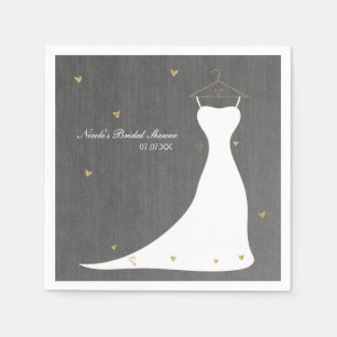 Serviette En Papier Robe de Mariée Moderne & Cœurs Dorés Baby Shower