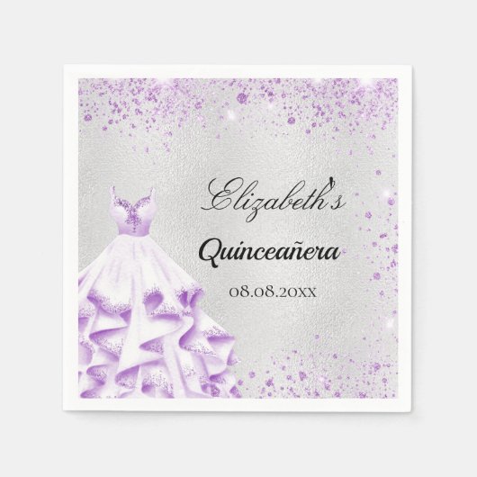 Serviette En Papier Robe de parties scintillant violet argent Quincean (Devant)