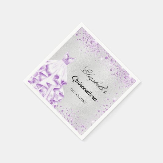 Serviette En Papier Robe de parties scintillant violet argent Quincean (Coin)