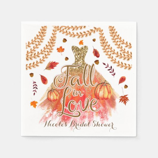 Serviette En Papier Robe de réception de mariage Fall in Love & Feuill (Devant)