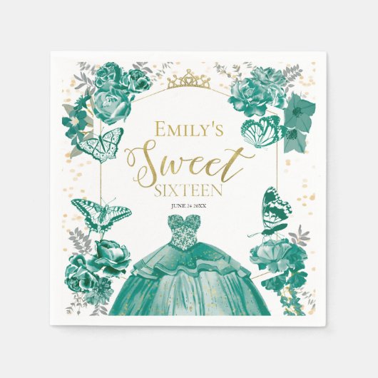Serviette En Papier Robe douce 16 Napkins Papillon émeraude verte (Devant)