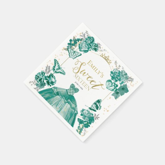 Serviette En Papier Robe douce 16 Napkins Papillon émeraude verte (Coin)