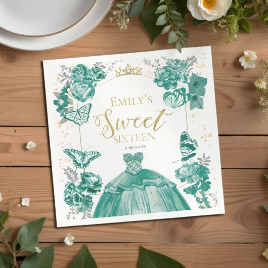 Serviette En Papier Robe douce 16 Napkins Papillon émeraude verte
