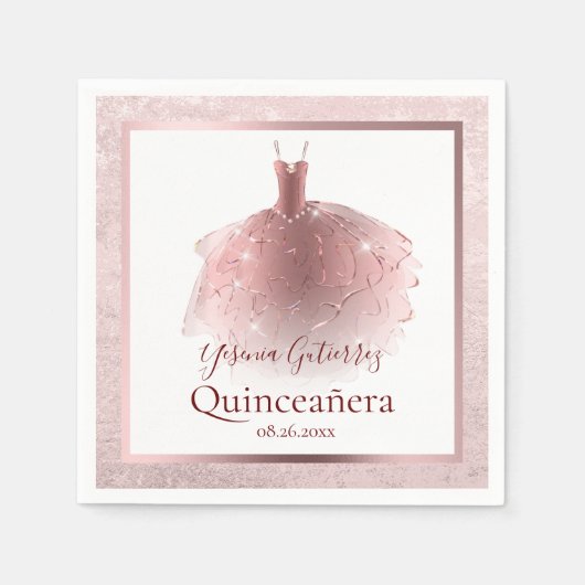 Serviette En Papier Robe élégante Rose Gold Quinceañera (Devant)