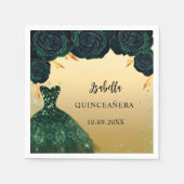 Serviette En Papier Robe en or vert émeraude Quinceanera (Devant)