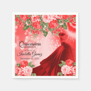 Serviette En Papier Robe et fleurs rouges de Quinceañera