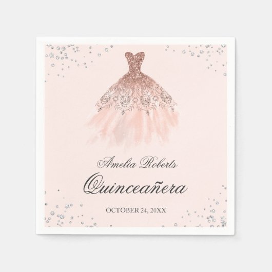 Serviette En Papier Robe étincelante Rose or Quinceanera Napkin (Devant)