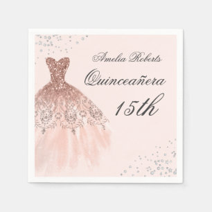 Serviette En Papier Robe étincelante Rose or Quinceanera Napkin