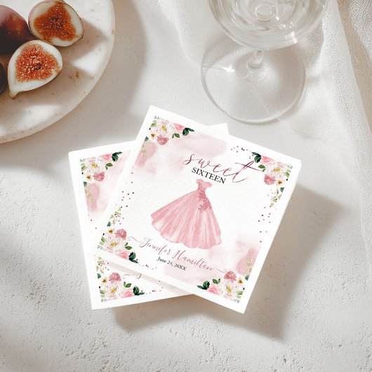 Serviette En Papier Robe Florale Sweet 16 Rose Gold Blush