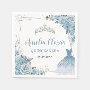 Serviette En Papier Robe Flore Bleu Bébé Gown Argent Quinceañera