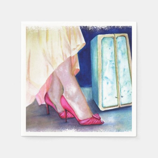 SERVIETTE EN PAPIER ROBE JAUNE, CHAUSSURES ROUGES PAPIER NAPKINS (Devant)