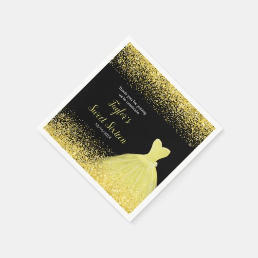 Serviette En Papier Robe Jaune Lumineuse Faux Parties scintillant Douc (Coin)