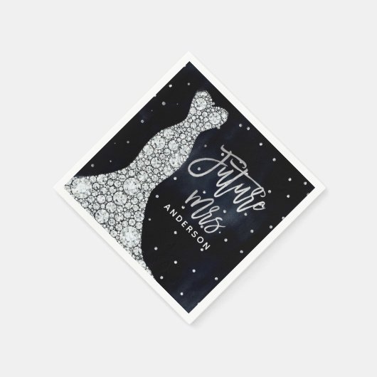 Serviette En Papier Robe Mariage Diamant Fête des mariées bleue modern (Coin)