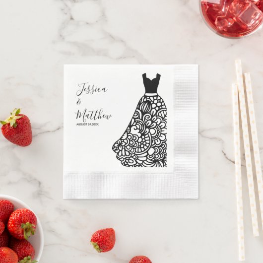 Serviette En Papier Robe Mariage en dentelle noire (En situation)