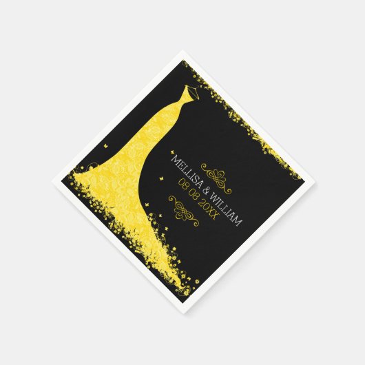 Serviette En Papier Robe Mariage jaune et Arrière - plan noir (Coin)