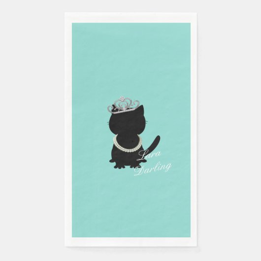 Serviette En Papier Robe noire Robe sarcelle Bleu Chat Tiara Fête (Devant)