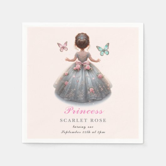 Serviette En Papier Robe princesse en argent rose Fête d'anniversaire (Devant)
