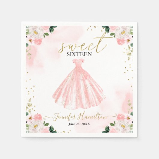 Serviette En Papier Robe rose fleurie 16 douce (Devant)