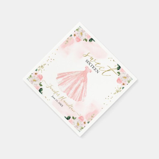 Serviette En Papier Robe rose fleurie 16 douce (Coin)