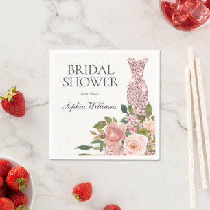 Serviette En Papier Robe rose or & Fête des mariées de Fleurs Roses Bl