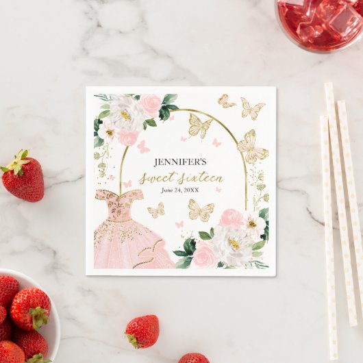 Serviette En Papier Robe rose rose douce 16 Blush (En situation)