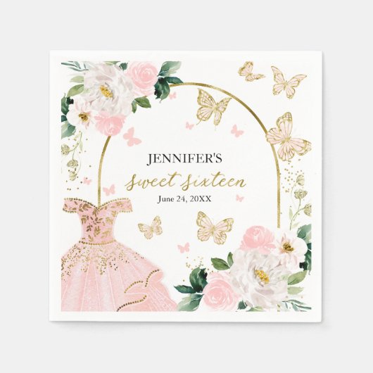 Serviette En Papier Robe rose rose douce 16 Blush (Devant)