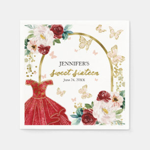 Serviette En Papier Robe rouge florale papillon Sweet 16