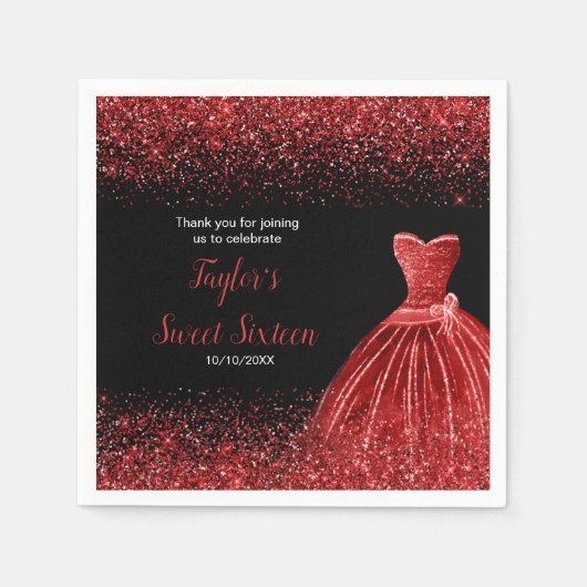 Serviette En Papier Robe Rouge Lumineuse Faux Parties scintillant Douc (Devant)