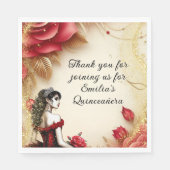 Serviette En Papier Robe Rouge Noir Quinceañera Robe Rose Personnalisé (Devant)