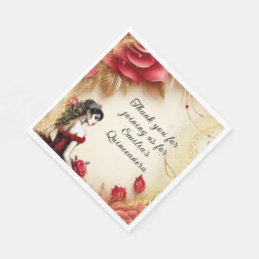 Serviette En Papier Robe Rouge Noir Quinceañera Robe Rose Personnalisé (Coin)