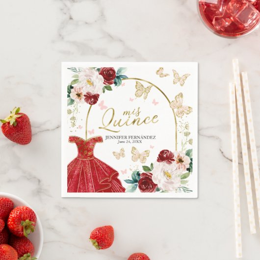 Serviette En Papier Robe rouge Papillon Quinceanera Napkins (En situation)