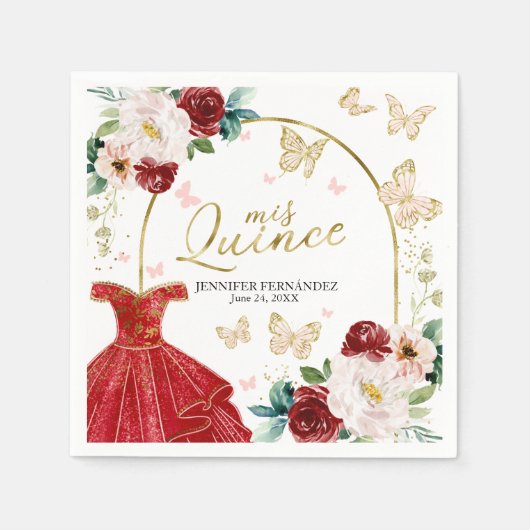 Serviette En Papier Robe rouge Papillon Quinceanera Napkins (Devant)