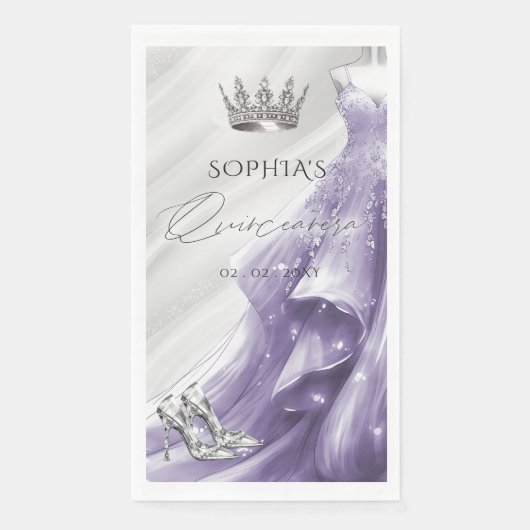 Serviette En Papier Robe violette argentée Princesse Quinceañera (Devant)