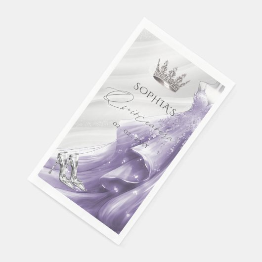Serviette En Papier Robe violette argentée Princesse Quinceañera (Coin)