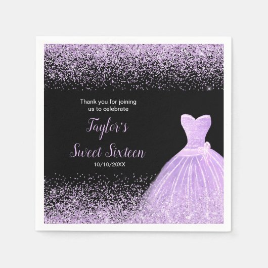 Serviette En Papier Robe violette claire Faux Parties scintillant douc (Devant)