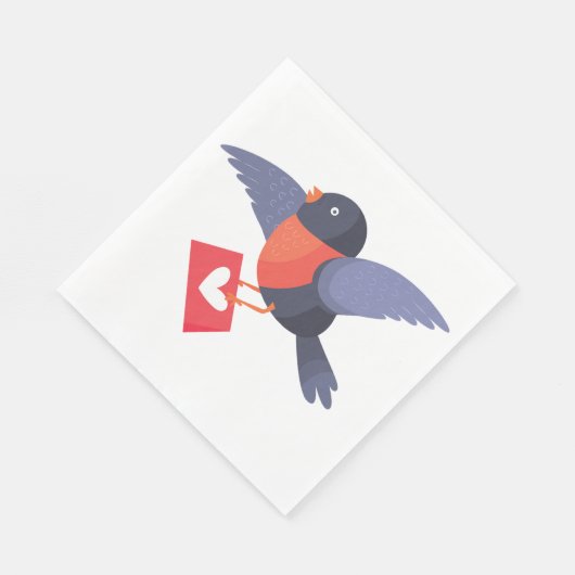 Serviette En Papier Robin Bird Flying with Red Heart Love Letter (Coin)