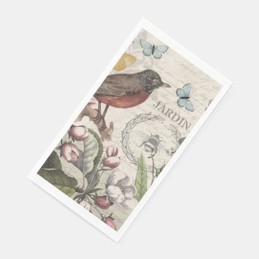 Serviette En Papier Robin Elegant Bird Butterfly French Art (Coin)