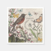 Serviette En Papier Robin Elegant Bird Butterfly French Art (Devant)