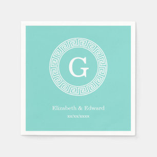 Serviette En Papier Robin Oeuf Wht Grille Grecque Cadre Rnd Initial Mo