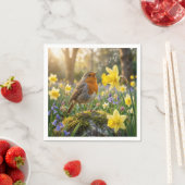 Serviette En Papier Robin Singing Into a Daffodil (En situation)