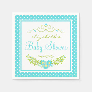 Serviette En Papier Robins Baby shower Bleu Oeuf - Floral