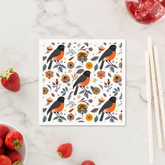 Serviette En Papier Robins Et Fleurs