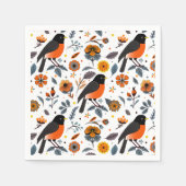 Serviette En Papier Robins Et Fleurs (Devant)