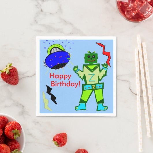 Serviette En Papier Robot Bleu Cute Boy Navire Anniversaire (En situation)