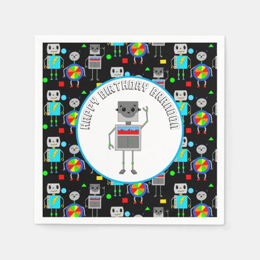 Serviette En Papier Robot d'anniversaire pour garçon personnalisé (Devant)