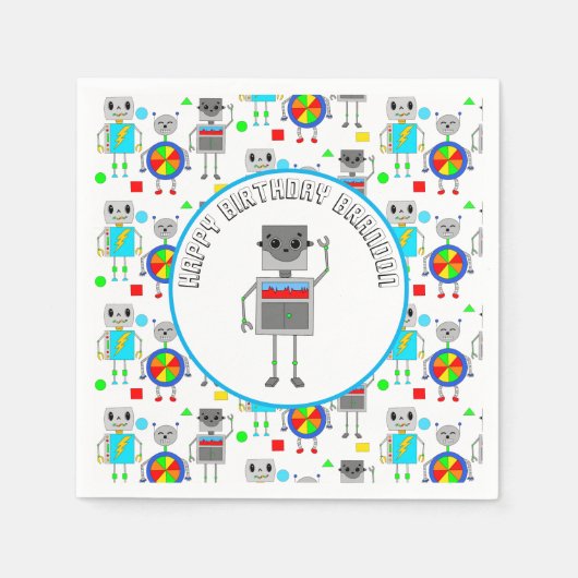 Serviette En Papier Robot d'anniversaire pour garçon personnalisé (Devant)