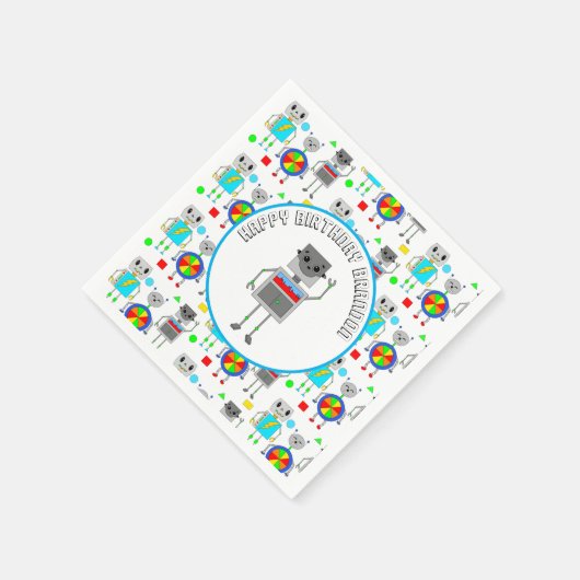 Serviette En Papier Robot d'anniversaire pour garçon personnalisé (Coin)