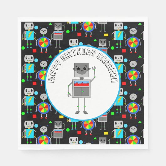 Serviette En Papier Robot d'anniversaire pour garçon personnalisé (Devant)